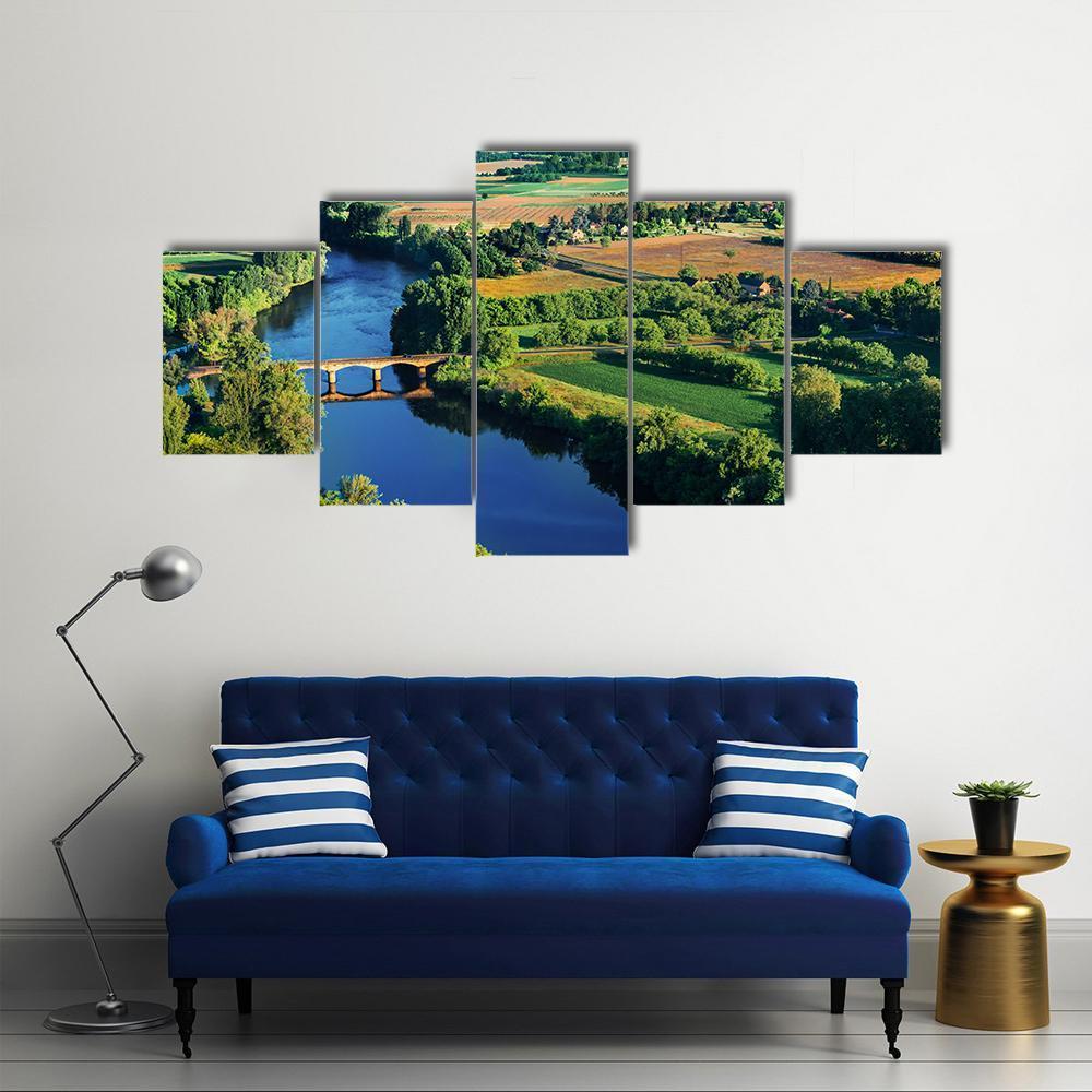 Bridge Over Dordogne River Canvas Wall Art-5 Star-Gallery Wrap-62" x 32"-Tiaracle