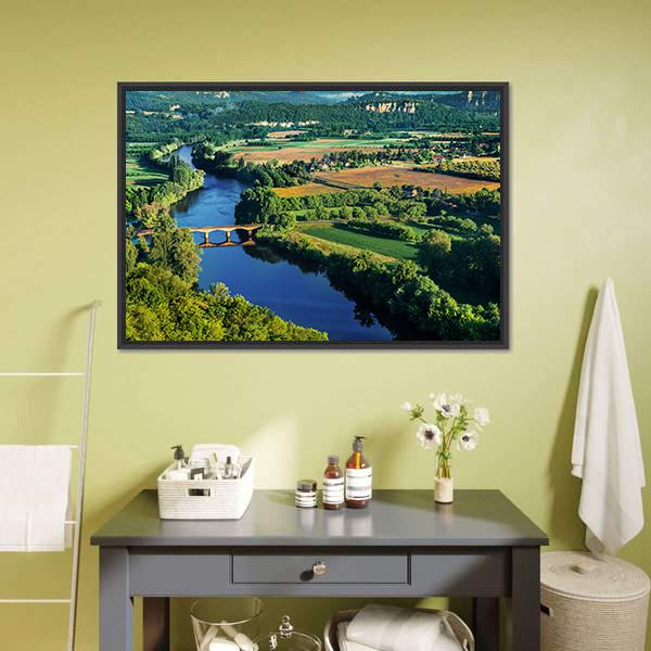 Bridge Over Dordogne River Canvas Wall Art-3 Horizontal-Gallery Wrap-25" x 16"-Tiaracle