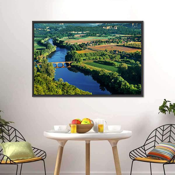 Bridge Over Dordogne River Canvas Wall Art-3 Horizontal-Gallery Wrap-25" x 16"-Tiaracle