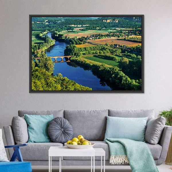 Bridge Over Dordogne River Canvas Wall Art-1 Piece-Floating Frame-24" x 16"-Tiaracle