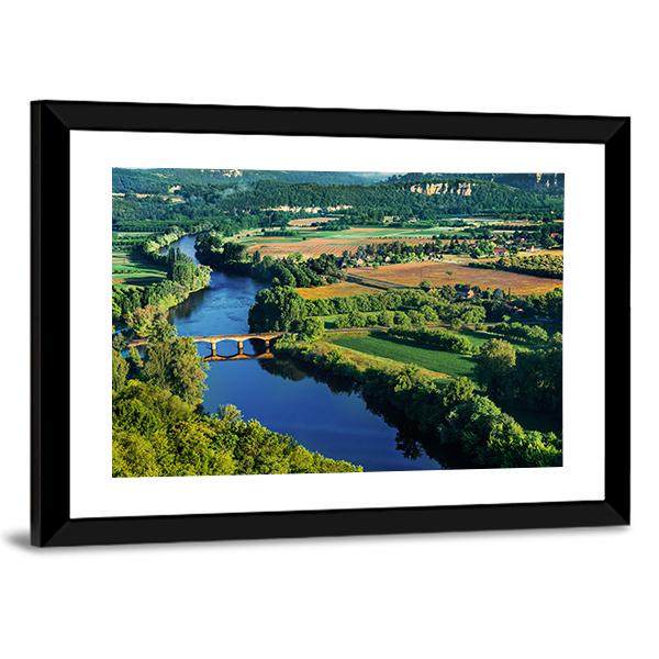 Bridge Over Dordogne River Canvas Wall Art-3 Horizontal-Gallery Wrap-25" x 16"-Tiaracle
