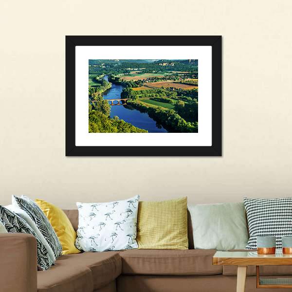 Bridge Over Dordogne River Canvas Wall Art-3 Horizontal-Gallery Wrap-25" x 16"-Tiaracle