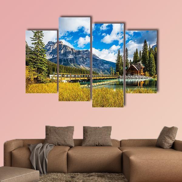 Bridge Over Emerald Lake Canvas Wall Art-4 Pop-Gallery Wrap-50" x 32"-Tiaracle