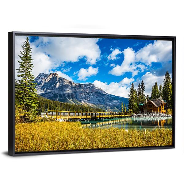 Bridge Over Emerald Lake Canvas Wall Art-3 Horizontal-Gallery Wrap-25" x 16"-Tiaracle