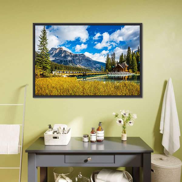 Bridge Over Emerald Lake Canvas Wall Art-3 Horizontal-Gallery Wrap-25" x 16"-Tiaracle