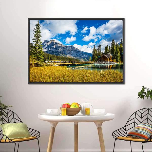 Bridge Over Emerald Lake Canvas Wall Art-3 Horizontal-Gallery Wrap-25" x 16"-Tiaracle