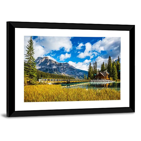 Bridge Over Emerald Lake Canvas Wall Art-3 Horizontal-Gallery Wrap-25" x 16"-Tiaracle