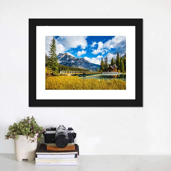 Bridge Over Emerald Lake Canvas Wall Art-1 Piece-Framed Print-20" x 16"-Tiaracle