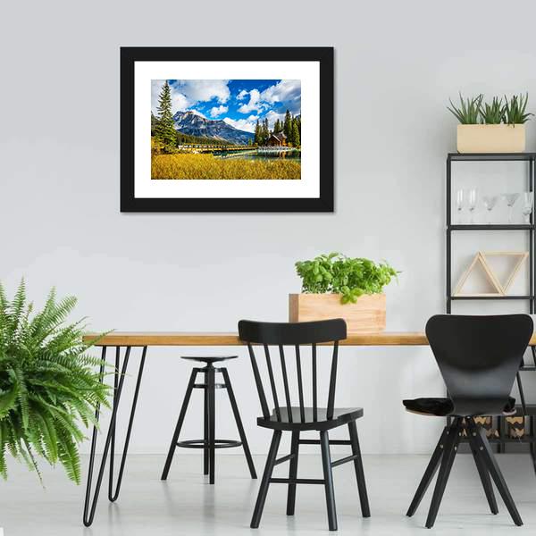 Bridge Over Emerald Lake Canvas Wall Art-3 Horizontal-Gallery Wrap-25" x 16"-Tiaracle