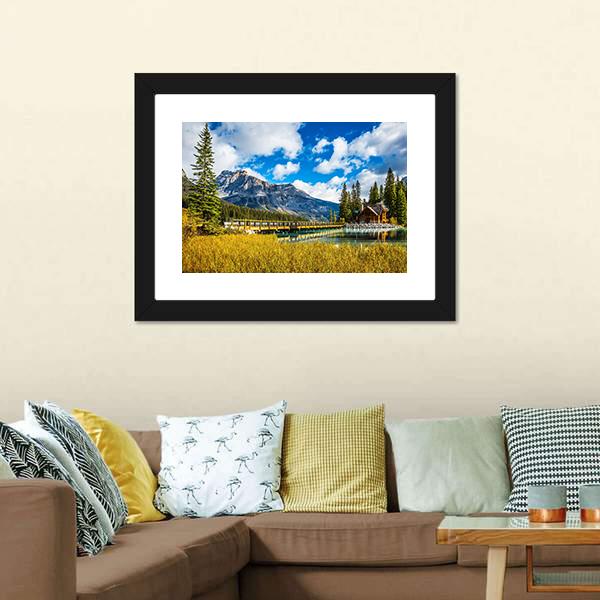 Bridge Over Emerald Lake Canvas Wall Art-3 Horizontal-Gallery Wrap-25" x 16"-Tiaracle