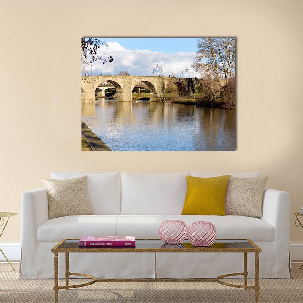 Bridge Over Lake France Canvas Wall Art-1 Piece-Gallery Wrap-48" x 32"-Tiaracle