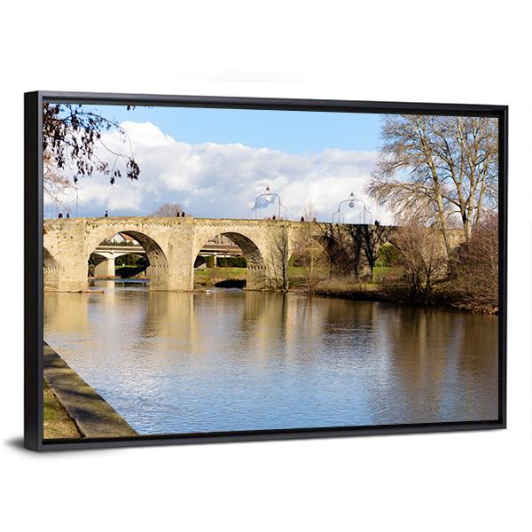 Bridge Over Lake France Canvas Wall Art-3 Horizontal-Gallery Wrap-25" x 16"-Tiaracle