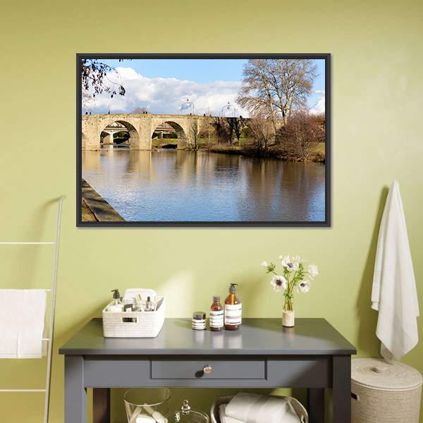 Bridge Over Lake France Canvas Wall Art-3 Horizontal-Gallery Wrap-25" x 16"-Tiaracle