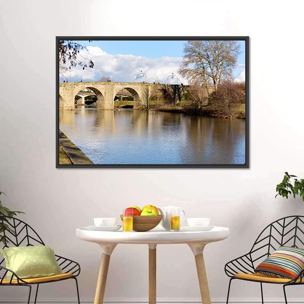 Bridge Over Lake France Canvas Wall Art-3 Horizontal-Gallery Wrap-25" x 16"-Tiaracle