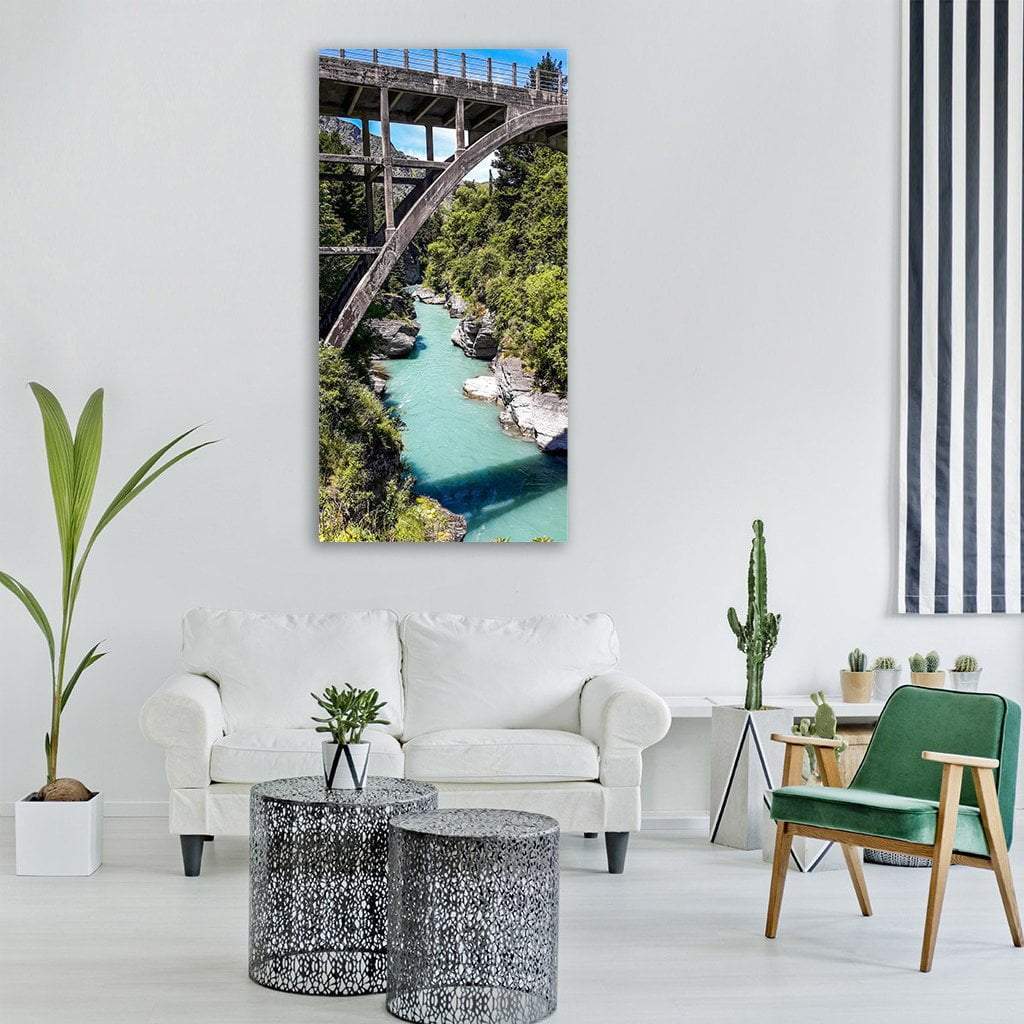 Bridge Over Mountain Lake Vertical Canvas Wall Art-1 Vertical-Gallery Wrap-12" x 24"-Tiaracle