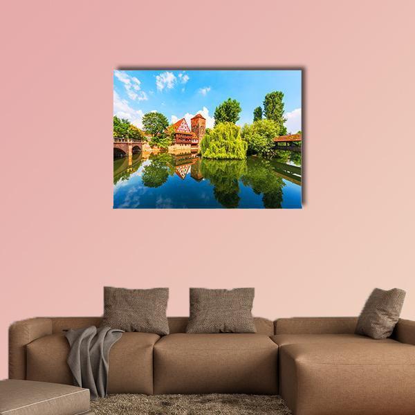 Bridge Over Pegnitz River Canvas Wall Art-1 Piece-Gallery Wrap-48" x 32"-Tiaracle
