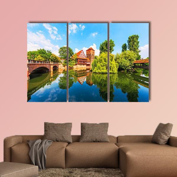 Bridge Over Pegnitz River Canvas Wall Art-3 Horizontal-Gallery Wrap-25" x 16"-Tiaracle