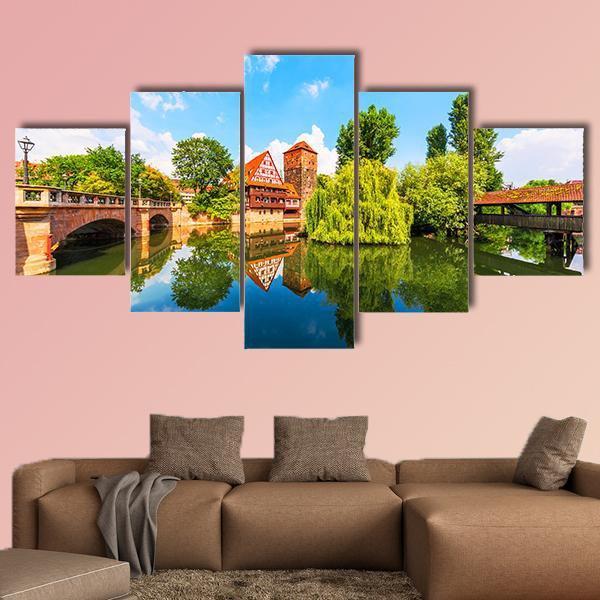 Bridge Over Pegnitz River Canvas Wall Art-5 Star-Gallery Wrap-62" x 32"-Tiaracle