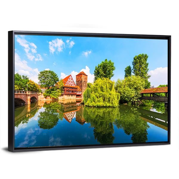 Bridge Over Pegnitz River Canvas Wall Art-3 Horizontal-Gallery Wrap-25" x 16"-Tiaracle