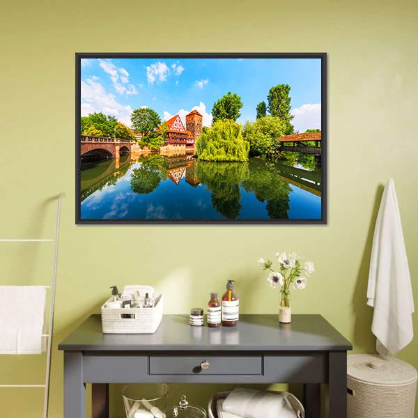 Bridge Over Pegnitz River Canvas Wall Art-3 Horizontal-Gallery Wrap-25" x 16"-Tiaracle
