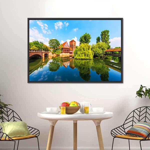 Bridge Over Pegnitz River Canvas Wall Art-3 Horizontal-Gallery Wrap-25" x 16"-Tiaracle