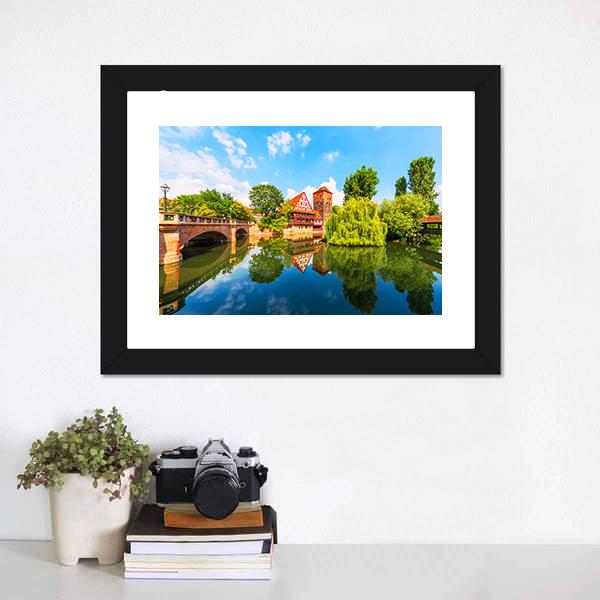 Bridge Over Pegnitz River Canvas Wall Art-1 Piece-Framed Print-20" x 16"-Tiaracle