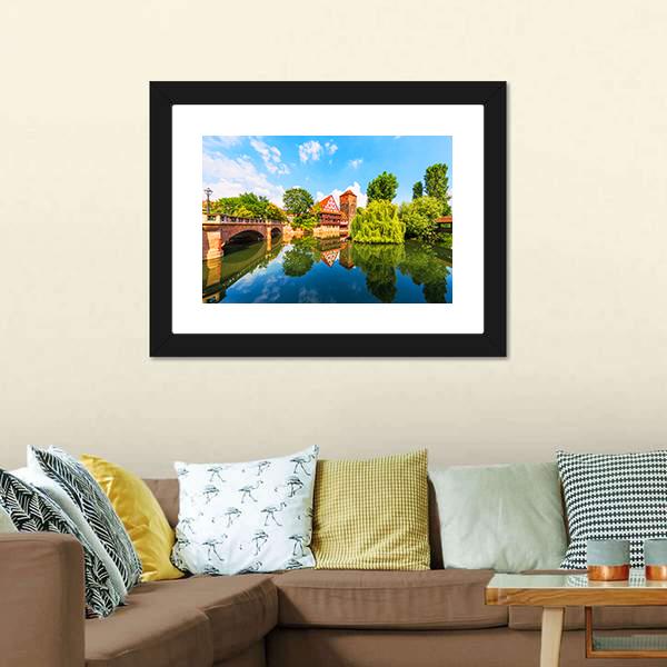 Bridge Over Pegnitz River Canvas Wall Art-3 Horizontal-Gallery Wrap-25" x 16"-Tiaracle