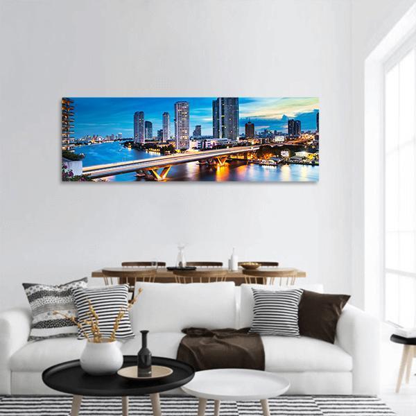 Bridge Over Phraya River Panoramic Canvas Wall Art-1 Piece-36" x 12"-Tiaracle
