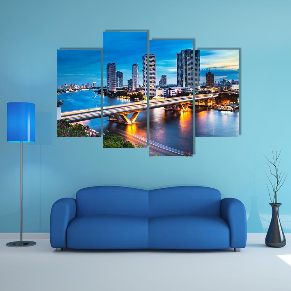 Bridge Over Phraya River Canvas Wall Art-4 Pop-Gallery Wrap-50" x 32"-Tiaracle