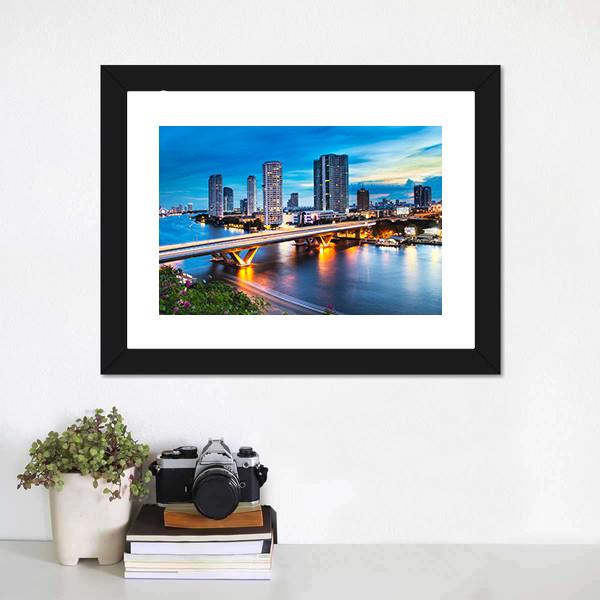 Bridge Over Phraya River Canvas Wall Art-1 Piece-Framed Print-20" x 16"-Tiaracle
