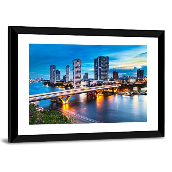 Bridge Over Phraya River Panoramic Canvas Wall Art-1 Piece-36" x 12"-Tiaracle