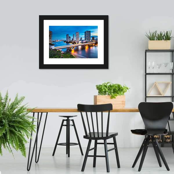 Bridge Over Phraya River Panoramic Canvas Wall Art-1 Piece-36" x 12"-Tiaracle