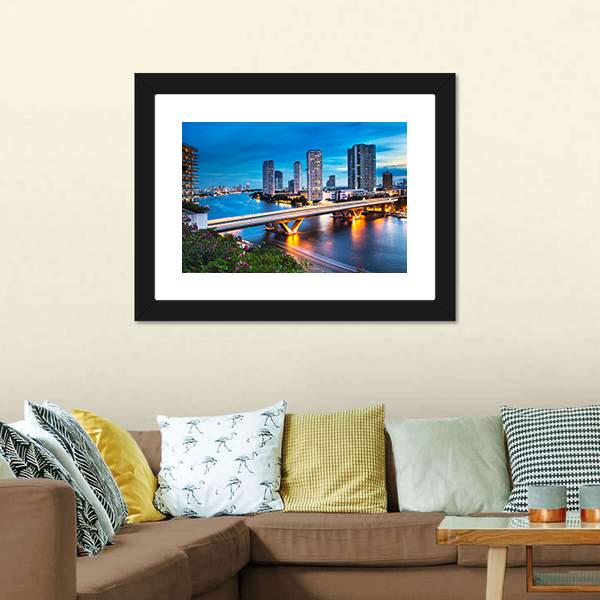 Bridge Over Phraya River Panoramic Canvas Wall Art-1 Piece-36" x 12"-Tiaracle