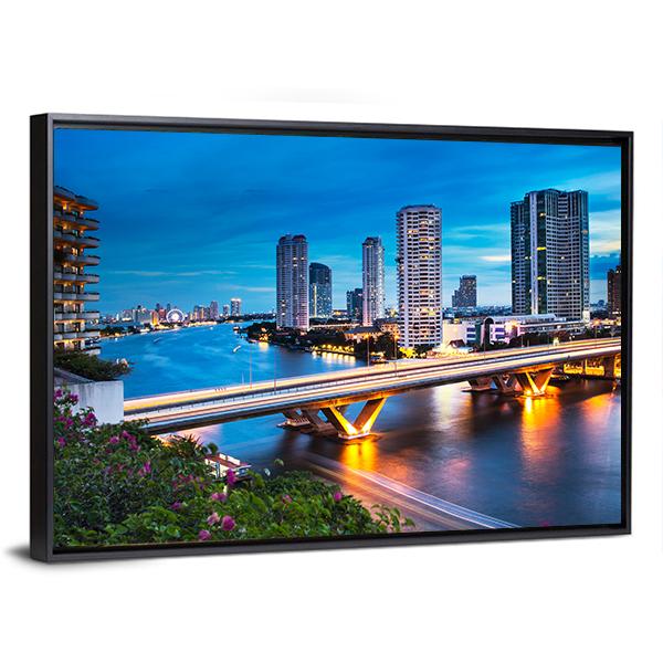 Bridge Over Phraya River Panoramic Canvas Wall Art-1 Piece-36" x 12"-Tiaracle