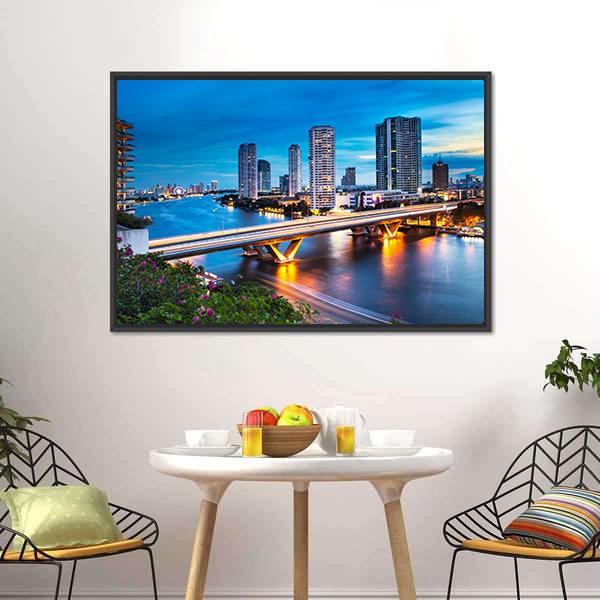 Bridge Over Phraya River Panoramic Canvas Wall Art-1 Piece-36" x 12"-Tiaracle