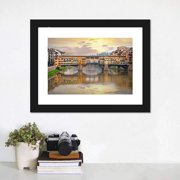 Bridge Over River Arno Canvas Wall Art-1 Piece-Framed Print-20" x 16"-Tiaracle