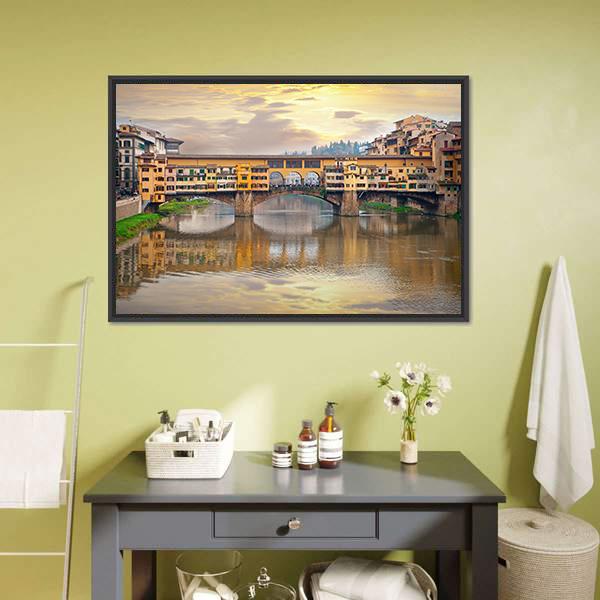Bridge Over River Arno Canvas Wall Art-5 Horizontal-Gallery Wrap-22" x 12"-Tiaracle