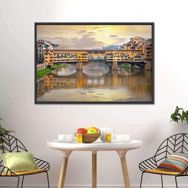 Bridge Over River Arno Canvas Wall Art-5 Horizontal-Gallery Wrap-22" x 12"-Tiaracle