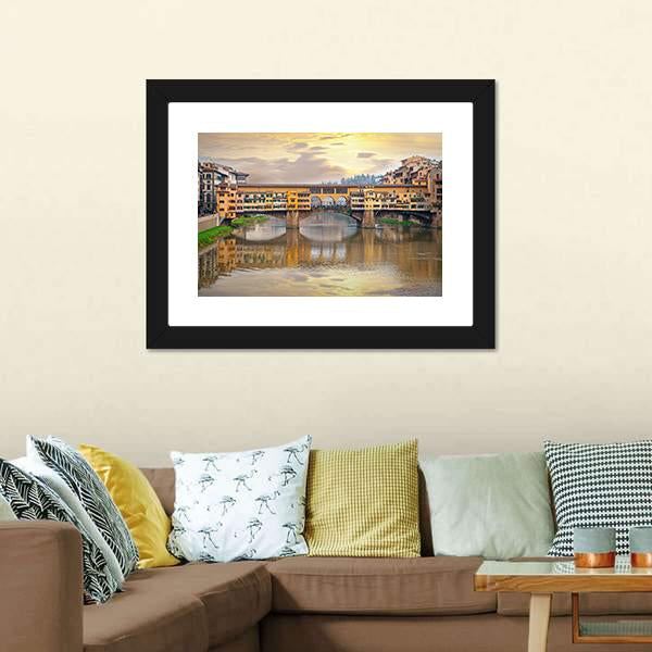 Bridge Over River Arno Canvas Wall Art-5 Horizontal-Gallery Wrap-22" x 12"-Tiaracle