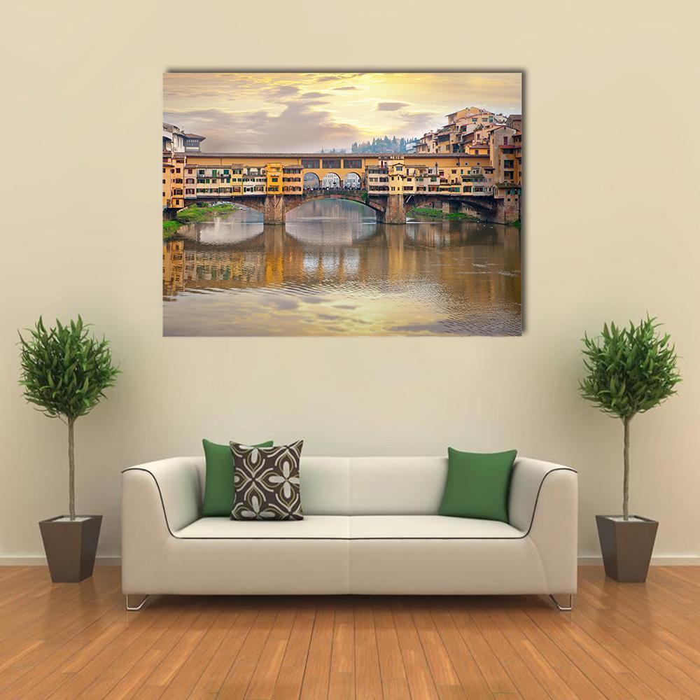 Bridge Over River Arno Canvas Wall Art-4 Horizontal-Gallery Wrap-34" x 24"-Tiaracle