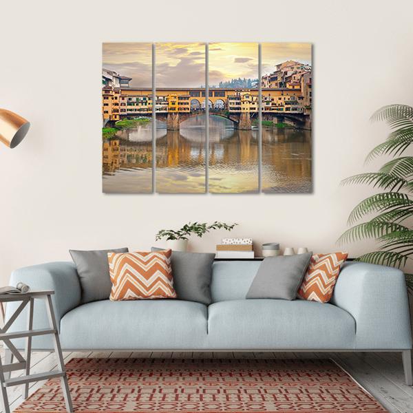 Bridge Over River Arno Canvas Wall Art-4 Horizontal-Gallery Wrap-34" x 24"-Tiaracle