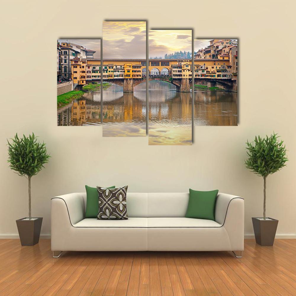 Bridge Over River Arno Canvas Wall Art-4 Pop-Gallery Wrap-50" x 32"-Tiaracle