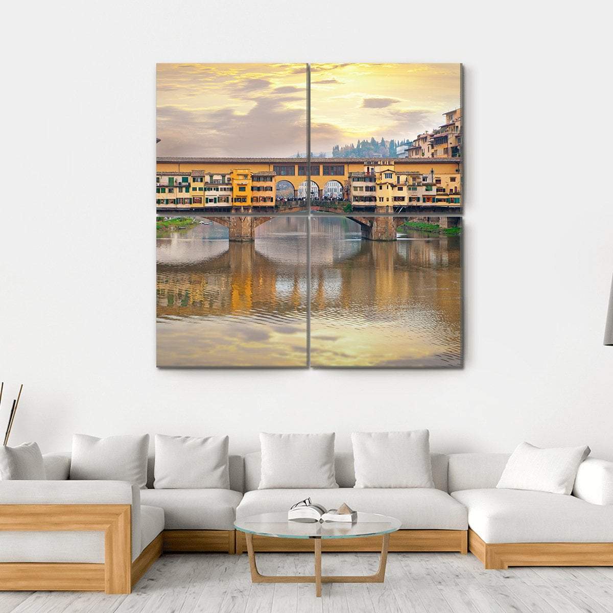 Bridge Over River Arno Canvas Wall Art-4 Square-Gallery Wrap-17" x 17"-Tiaracle