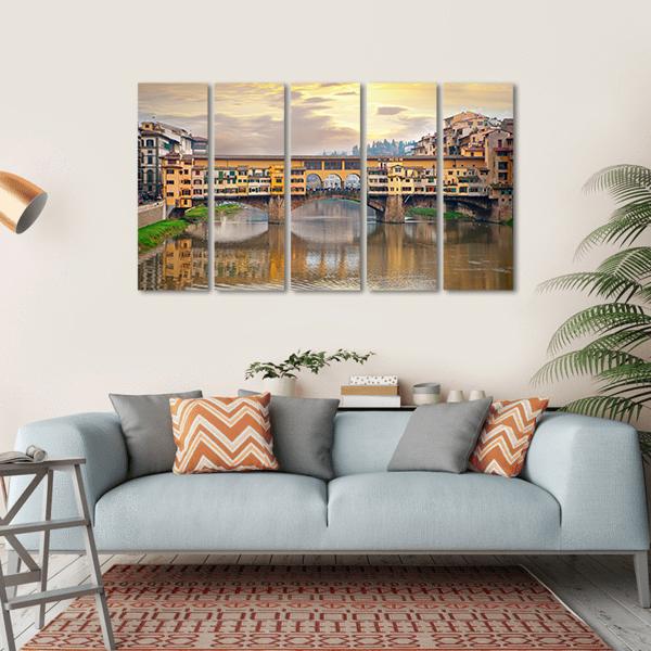Bridge Over River Arno Canvas Wall Art-5 Horizontal-Gallery Wrap-22" x 12"-Tiaracle