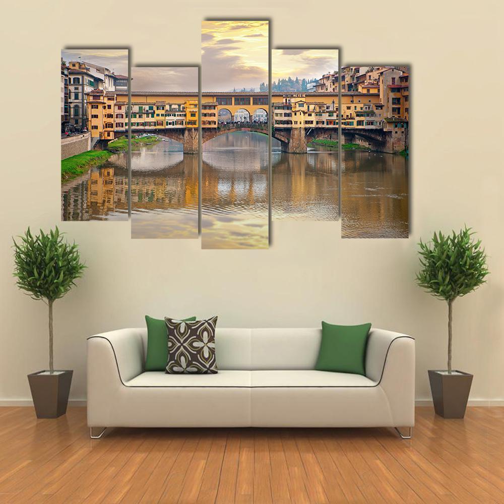 Bridge Over River Arno Canvas Wall Art-5 Pop-Gallery Wrap-47" x 32"-Tiaracle