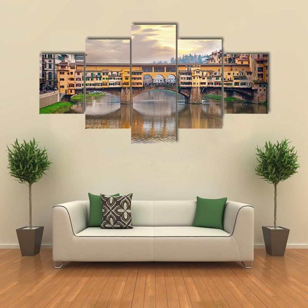 Bridge Over River Arno Canvas Wall Art-1 Piece-Gallery Wrap-48" x 32"-Tiaracle