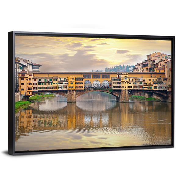 Bridge Over River Arno Canvas Wall Art-3 Horizontal-Gallery Wrap-25" x 16"-Tiaracle