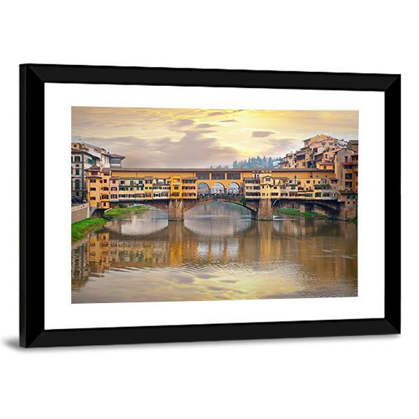 Bridge Over River Arno Canvas Wall Art-3 Horizontal-Gallery Wrap-25" x 16"-Tiaracle