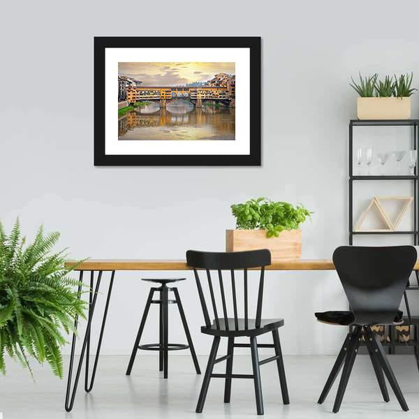 Bridge Over River Arno Canvas Wall Art-3 Horizontal-Gallery Wrap-25" x 16"-Tiaracle