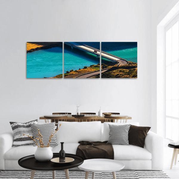 Bridge Over Blue River Panoramic Canvas Wall Art-3 Piece-25" x 08"-Tiaracle